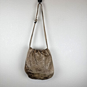 Brio Vintage 80s Slouch Flap Crossbody Shoulder Bag Purse Brown Textured Leather